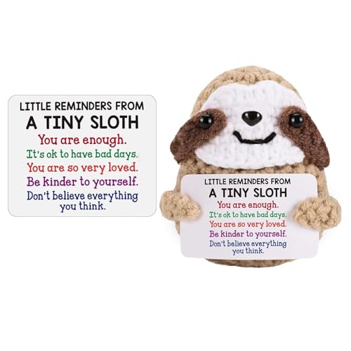 Bafiwu Cute Positive Sloth, Small Emotional Support Gift, Knitted Pocket Hug Stuff for Women, Crochet Doll Cheer Up Gifts with Affirmation Cards for Easter Christmas Birthday Graduation (Style1)