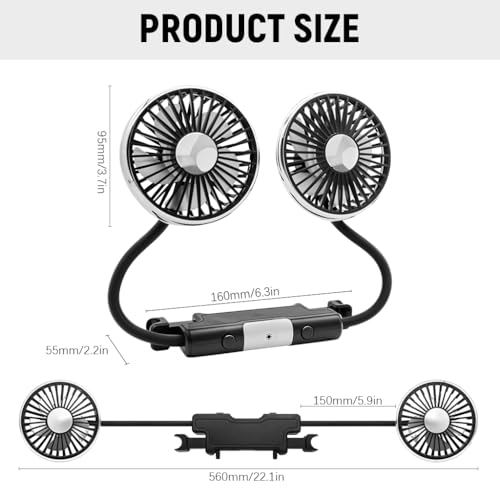 Image of STHIRA Fan for Car Back Seat Car USB Fan with Dual Head 3-Speed Adjustable Cooling Air with 360 Rotation Independent Switch USB for Compact Design For Auto Headrest,Ideal Cars /SUVs