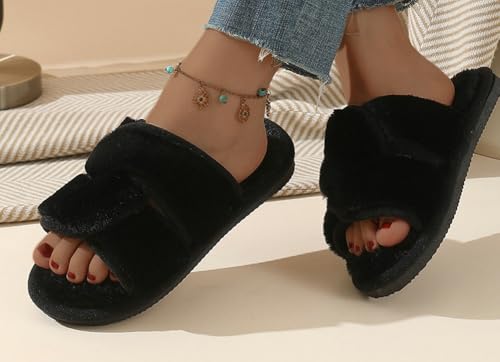 Women’s Open Toe Plush Slippers 2025 Crisscross Indoor Outdoor Slipper Winter Fall Warm Memory Foam House Shoes3