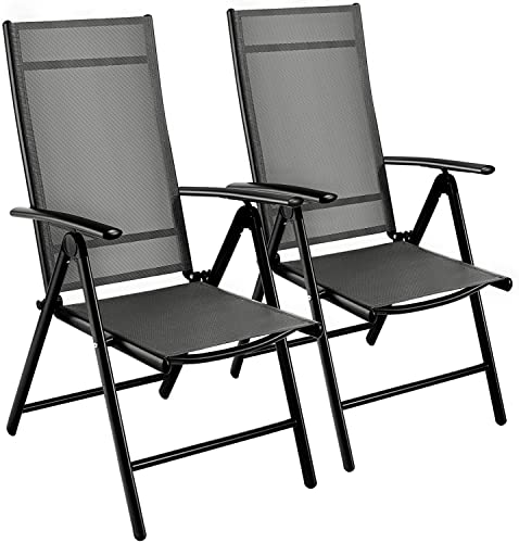 2 Hochlehner-Gartenstühle mit Aluminiumgestell, Esszimmerstuhl, Balkonstuhl, klappbar, wetterfest, 7-Fach verstellbare Rückenlehne, 120 kg belastbar - Schwarz Cover