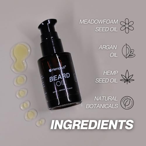 Image of Non-Sticky Beard Oil for Men, 30 ml | Daily Repair Hemp Beard Oil for Healthy, Thicker, Shiny, Nourished and Longer Beard | Promotes Growth to Uneven and Patchy Beard | With Argan and Hemp Oil
