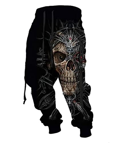 Men's Jogger Slim Fit Sweatpants Stylish Loose Drawstring Skull Print Gym Sport Pants Streetwear