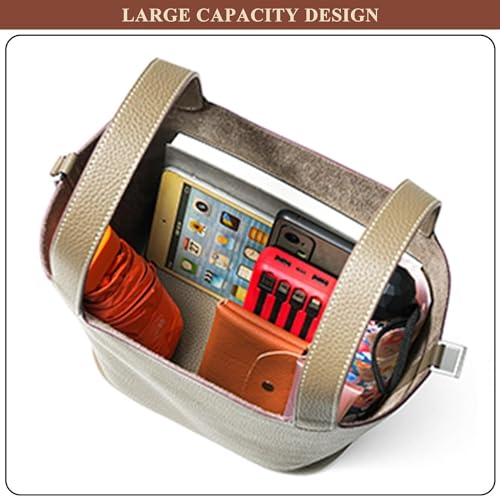 Genuine Leather Soft Bucket Bag for Women Fashion Lock Design Handbags Vegetable Basket Satchel with Top Handle Bags3