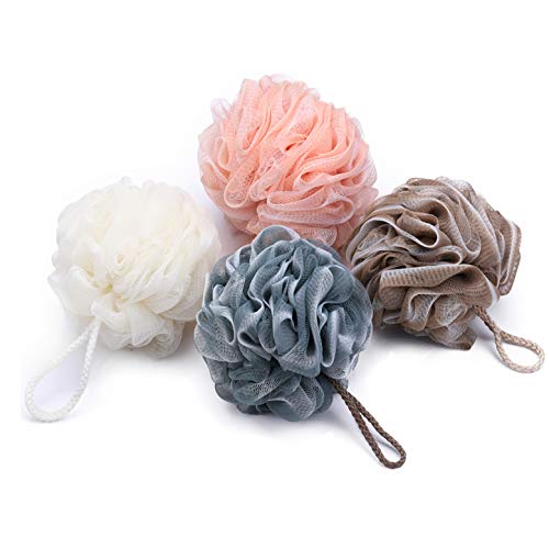 Body Loufa Sponge Bath Poufs Shower Poof Puff Loofahs Exfoliating Shower Scrunchie Body Wash Mesh Pouf for Men Women 60 g 4 pack