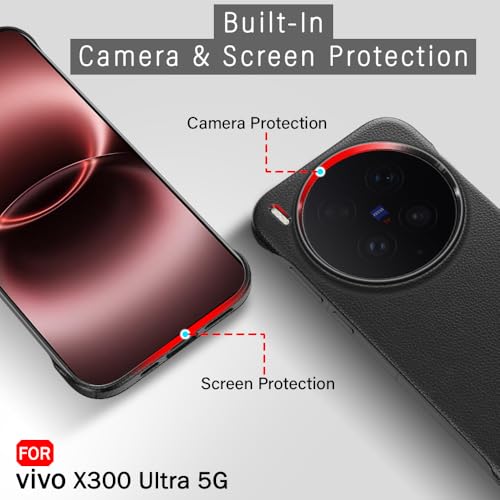 Image of TheGiftKart Hybrid Ultimate Slim Back Case Cover for Vivo X300 Ultra 5G | Lightweight Profile | Hard Back Case Cover for Vivo X300 Ultra 5G (PC & TPU, Metal Camera Ring, Leather Texture Finish, Black)