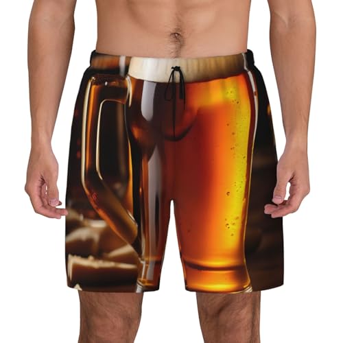 Beer Print Men Stylish Functionality Swim Trunks Breathable Beach Shorts Surfing Gym Fishing