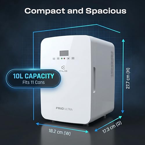 Image of KILIG Frio Ultra Mini Fridge | Portable Cooler & Warmer | 240V AC & 12V DC Power for Home & Car | Smart Temperature Control | Perfect for Food & Beverages, Travel, Skincare, Medicine | White