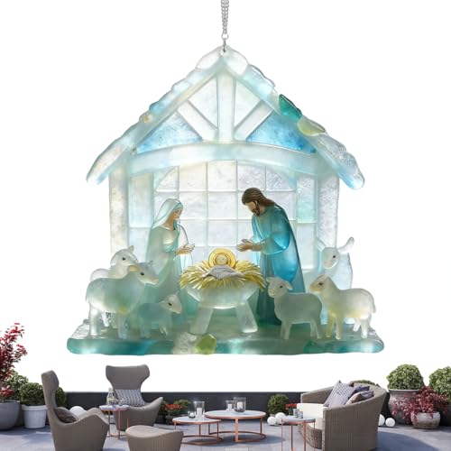 Xmccvt Adornos de belén para el árbol de Navidad, decoración de cristal de mar 2D para Navidad y días festivos, decoración de árbol de Navidad cristiano, para celebración de invierno, fiesta familiar