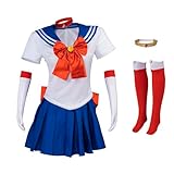 Willyacos Tsukino Usagi Cosplay Costume Sailor School Uniform Dress Outfit with Necklace Accessories for Women Adult