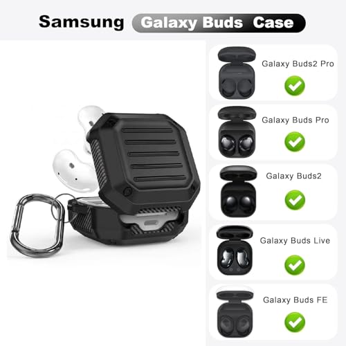 Image of VERTUS Earphone Case Cover Compatible for Samsung Galaxy Buds Core /Buds Live /Buds FE / Buds2 Pro with Carabiner (Black)
