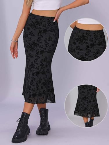 Allegra K Mesh Skirt for Women Fishtail High Waist 2025 Fall Bodycon Midi Skirts2
