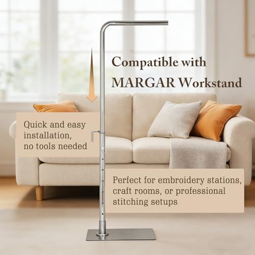 Image of MARGAR Workstand Extension Pole, exclusively embroidery workstands, Adjustable Height, Designed for Wide Sofas, Heavy Duty Metal Construction, Stable Support, Tool Free Installation