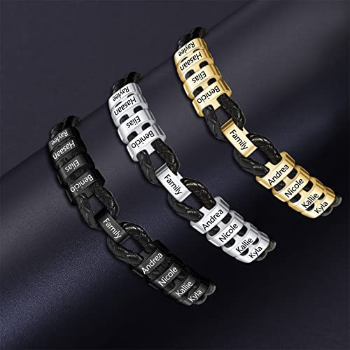 Bauma Auto Personalized Leather Bracelets For Men With 1-9 Custom Beads Engraved Mens Braid Bracelet With Family Name Father's Day Jewelry Gift For Dad Husband #TOP5
