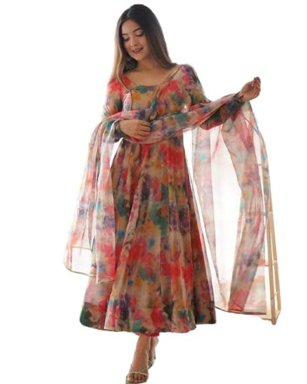 ROYALICA Micro Cotten Silk Maxi Women's Gown Fabric wih Organza Dupptta