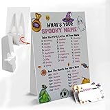 Halloween Theme Games - What's Your Spooky Name, 1 Sign with Stand and 50 Name Stickers, Halloween...