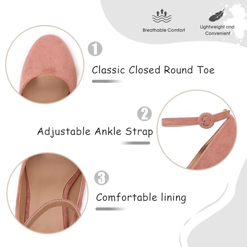 Women's Suede Ankle Strap Platform High Chunky Heel Pumps Fashion Classic Closed Round Toe Comfortable Non-Slip Dress Pumps Super High Heel Prom Party Wedding Shoes4