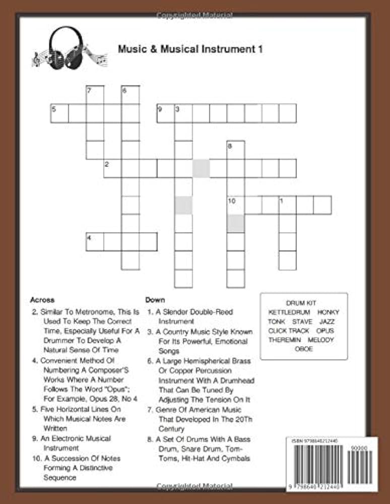 Music Vocabulary Crossword Puzzle Book Musician Dictionary ...