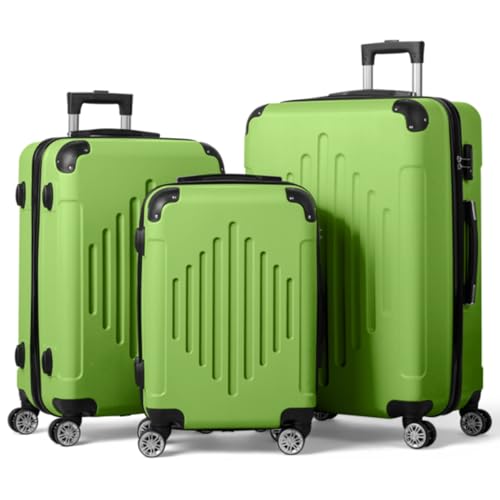 Three-Piece Suitcase, Trolley Case, Travel Bag, 20 Inches, 24 Inches, 28 Inches, 2-Corner Diamond Stripes, ABS, Aluminum Alloy Trolley Case, Macaron Color, Matcha Green