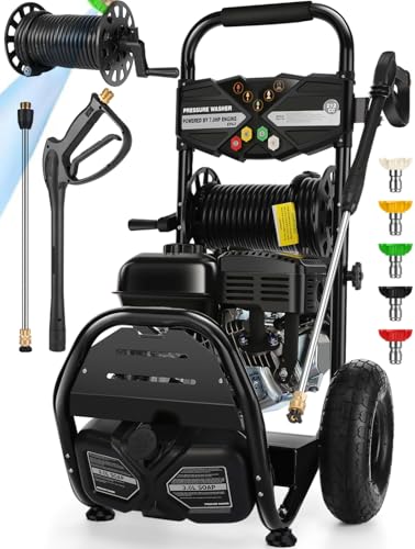 4200PSI Gas Pressure Washer 4.0GPM Gas Power Washer 212CC Gas Powered Washing Machine Commercial High Pressure Washer with 32ft Hose Reel&5 Nozzles for Patio Garden Yard Vehicle EPA/CARB/ETL