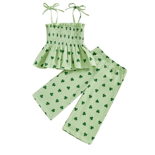 Tenues smockée bébé fille avec ensemble top sans manches et pantalon