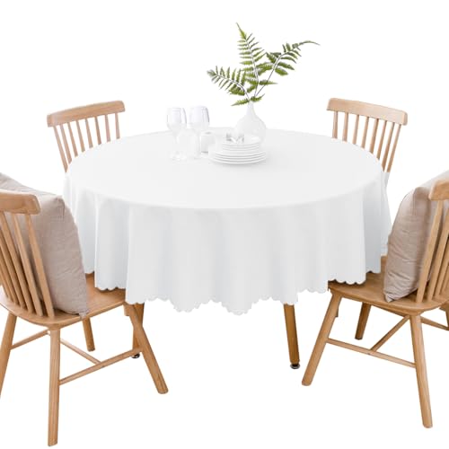 BHOMTY Mantel redondo de algodón y lino antimanchas, apto para mesas de comedor, mesas de café, balcones y jardines, color blanco, diámetro 120 cm