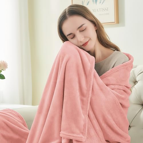 Image of BEDELITE Fleece Blankets Queen Size Pink Throw Blankets for Bed, Luxury Plush Cozy Fuzzy Blanket 90x90 inches, Super Soft Warm Lightweight Throw Blanket All Seasons Suitable