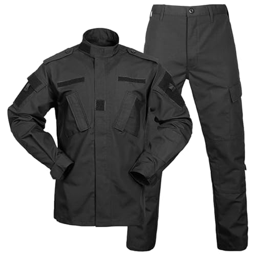 Quinora Mens Tactical Airsoft Uniform Set Military Army Combat Jacket and Pants Ripstop Hunting Outdoor Paintball Clothes Black L