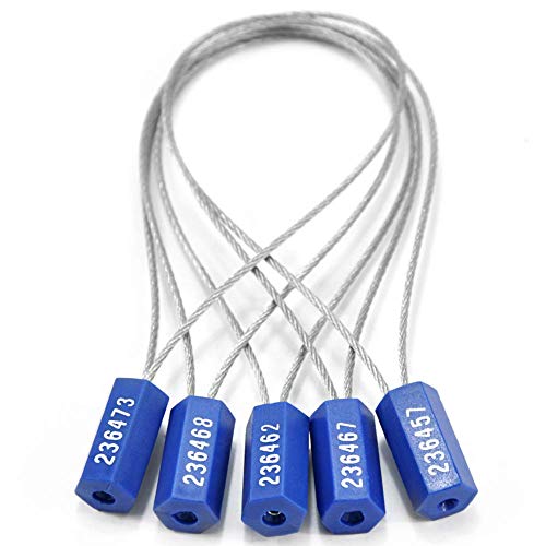 Dtacke 10PCS Pull-Tite Steel Security Cable Wire Seals Numbered Anti-Tamper Security Tags (Blue)