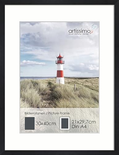 artissimo, PE6598-WR, Bilder-Rahmen 30x40cm mit Passepartout, Holz, Echtholz-Rahmen für Bilder Din A4 inkl. Passepartout, Außenmaß ca. 32x42cm, Farbe Schwarz Matt