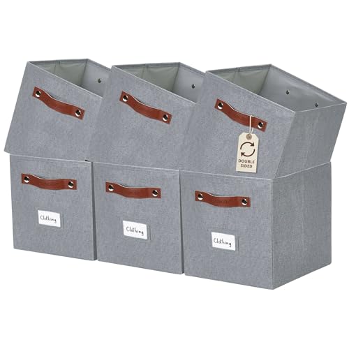 Image of DECOMOMO Storage Bins | Cube Storage Bin with Label Holders, Fabric Storage Cubes for Organizing Shelves Closet Toy Clothes (11 inch / 6pcs, Texture Grey)