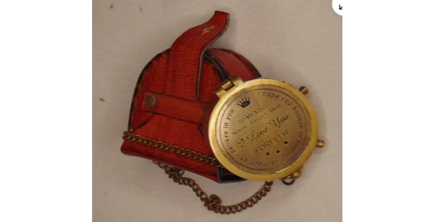 Brújula náutica antigua de latón con estuche de cuero 2 pulgadas regalo para hija/hijo miniatura 3