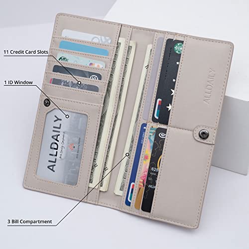 Image of Alldaily Ultra Slim Thin Women Wallet RFID Blocking Credit Card Holder Bifold Long Ladies Billfold (Light Grey)