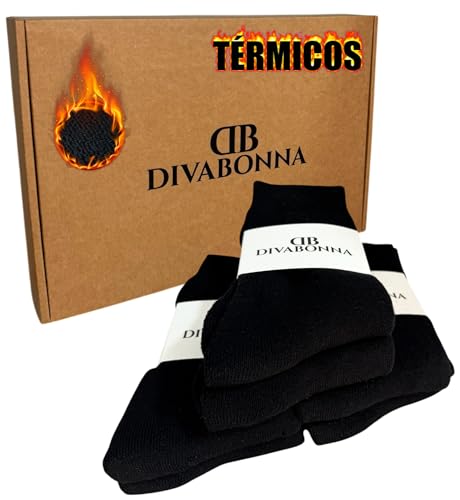 DIVABONNA 6 Pares Calcetines Térmicos Hombre Mujer Algodón Orgánico - Suaves y Cálidos Ideales para Invierno y Frio Extremo (Negros, 6 Pares, 35-40)