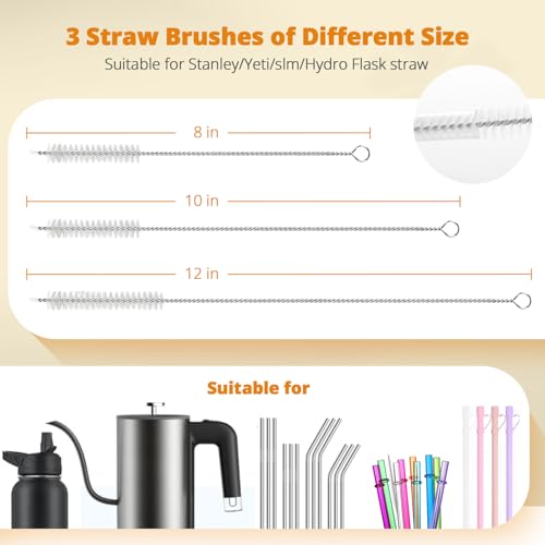Image of OUTXE 5 Pack Bottle Brush Set, 5-in-1 Water Bottle Cleaner Brush, 15 inch Long Handle Bottle Cleaning Brush, 3 Straw Brush, Removable Nipple Brush, Detail Brush for Cup Lid Gap, WBBSBLB5
