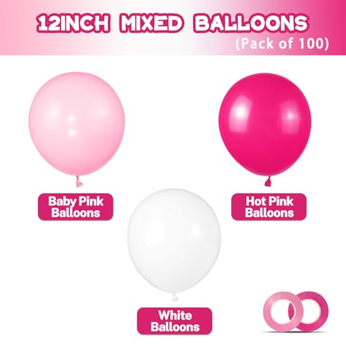 Image of Pink White Balloons 100pcs 12 inch Hot Pink Pastel Pink White Balloons with 2 Ribbon for Mother's Day Valentine's Day Girl's Woman's Birthday Bridal Shower Wedding Party Decorations
