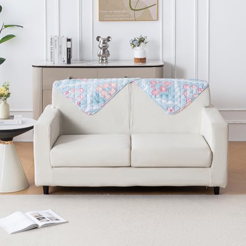 Image of House of Quirk 'Mughal Series' Printed Quilted Sofa Cover for 1 /2 /3 /4 Seater - Anti-Slip, Washable Couch Protector Slipcover (Backrest, Gulshan Sky, 50x70 cm)