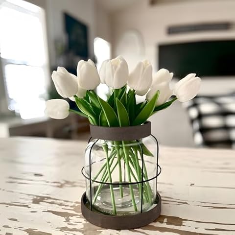 Farmhouse Glass Vase with Metal Frame Cover