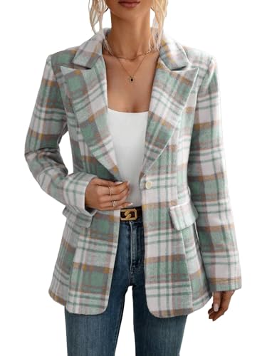 Mina Self Fall Flannel Blazer Jacket for Women 2025 Plaid - Slim Button Fully-Lined Business Casual Work Office with Pockets