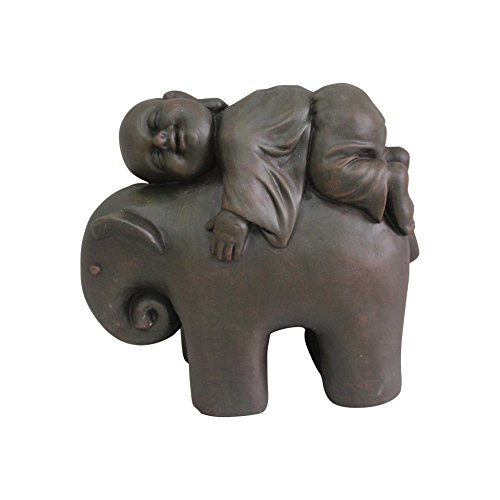 HOMEA 5dej1327ch Statue Monk Elephant Drawing Chalk 41 x 19 x 35 cm brown