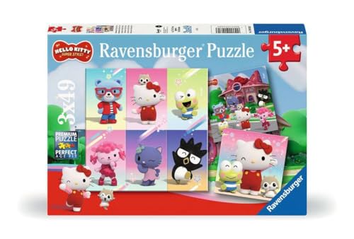 Ravensburger Children's Puzzle 12001035 - Abenteuer in Cherry Town - 3x49 Teile Hello Kitty Puzzle for Children from 5 Years, White