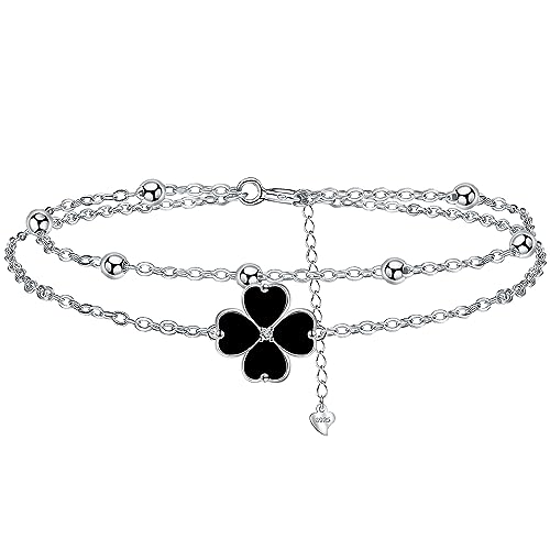 Yinsen Trebol 4 Hojas Pulseras Mujer Plata de Ley 925 Pulsera, Ajustable 17+4cm...