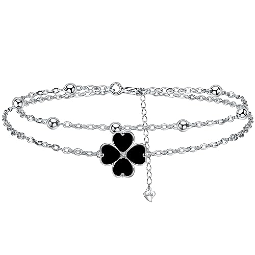 Yinsen Trebol 4 Hojas Pulseras Mujer Plata de Ley 925 Pulsera, Ajustable 17+4cm...