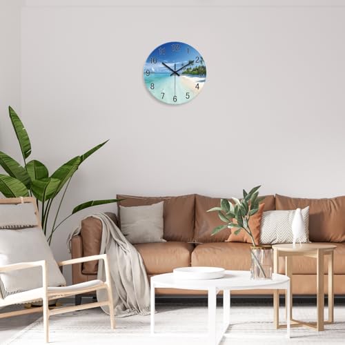 Image of XFM Blue Beach Wall Clock 12 Inch Silent Non-Ticking