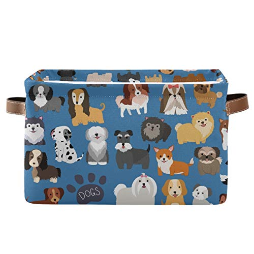 Image of Emelivor Cute Dogs Puppy Storage Bin Collapsible with Handle Rectangle Waterproof Cute Dog Puppy Basket for Storage Cube Closet Organizer for Toy Nursery Book Office Shelf Bathroom