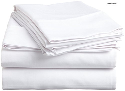 Crafts Lino algodón Egipcio satén de 600-thread-count One sábana Bajera y Dos Fundas de Almohada, algodón, White Solid, Matrimonio Grande