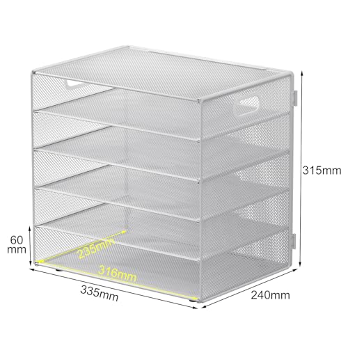 EasyPAG 5 Tier Desktop A4 Office Mesh Tray Desk Tidy File Holder Paper Organiser Magazine Storage Rack,White - Image 2