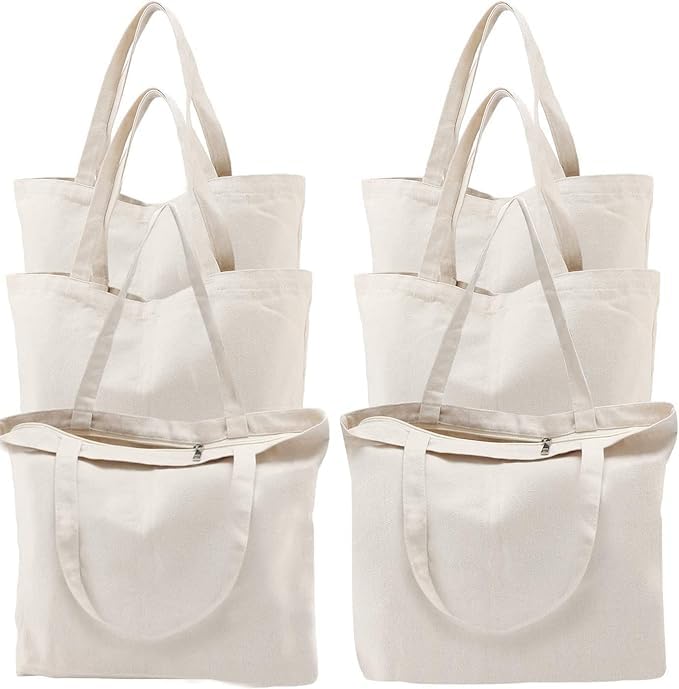 MALLOOM 6 Sacs en Toile, 16 x 13,4 Pouces, Sacs réutilisables pour Courses avec Fermeture éclair, Sac de Shopping Robustes, Sac Vierges pour DIY, Peinture,...