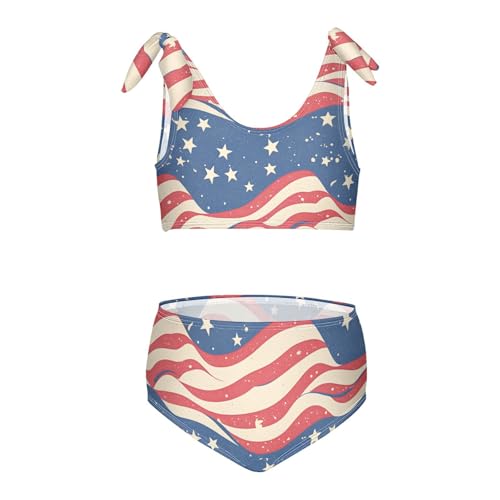 KLL Seamless Pattern USA Flag Girls 2 Piece Bikini Set Beach Swimsuit Swimming Suits Cute Shoulder Strap
