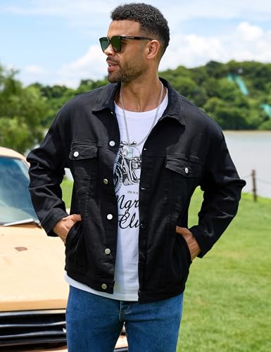 Image of Bindefon Denim Jackets for Men Trucker Jean Jacket Unlined Coats Spring Fall Outfits