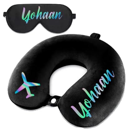 Gift for You Personalized Neck Pillow Eye Mask Combo Airplane Travel Pillow with Comfortable Velvet Sleeping Eyemask Head Rest Pillow (Black Neck Pillow with Eye Mask)-image-32
